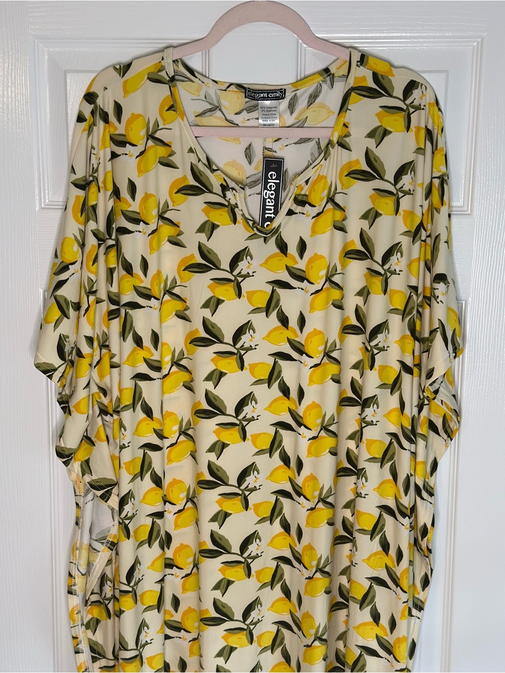 Lemon-Print Cream Maxi Dress